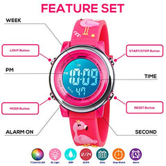 Bigmeda Kids Digital Watch, 3D Cartoon Sports Watch for 3-10 Year Boys Girls, Time Date Display, 7 Color Backlight, Stopwatch, Alarm Functions Kids Waterproof Wrist Watch (Flamingo)