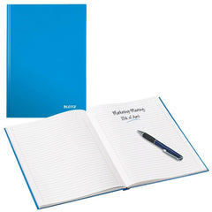 Leitz A5 Hard Cover Notebook, Blue (80 Sheets, Ruled, 90 gsm Ivory Paper, Wow Range)