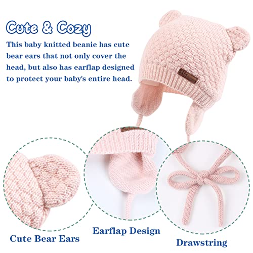 XIAOHAWANG Baby Earflap Beanie Hat Soft Baby Boy Knit Beanies Cute Bear Infant Toddler Girl Hats Autumn Winter (3pcs-a, M)