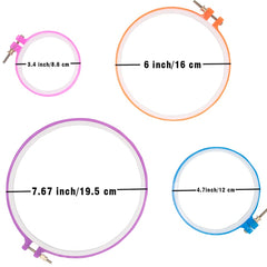 4 Sizes Colorful Round Embroidery Hoop Set Plastic Circle Cross Stitch Hoop Rings for DIY Craft Sewing,Including 16pcs Gold Eye Sewing Needles,LAMXD Embroidery Hoop(Random Color)