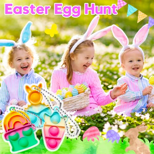 TOANWOD Easter Gifts for Kids Egg Hunt Toys: 30PCS Easter Hen Party Bag Fillers Basket Stuffers - Presents for Children Easter Decorations Kit for Tree Home - Pop Keyring Multi-Item Party Favours