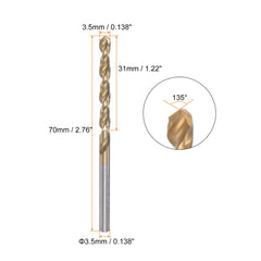 sourcing map 3pcs Twist Drill Bits 3.5mm Titanium Coated (HSS-E) M42 High Speed Steel 8% Cobalt Straight Shank for Stainless Steel Aluminum Alloy Metal