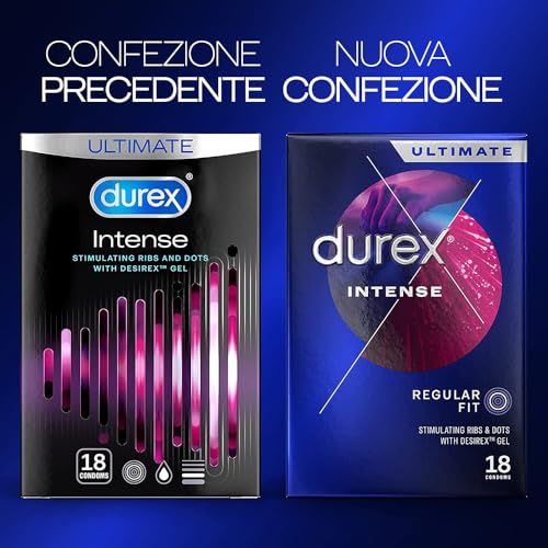 Durex Intense Condoms, Stimulating Ribbed And Dotted Condoms With Desirex Gel, Pack of 18 Condoms