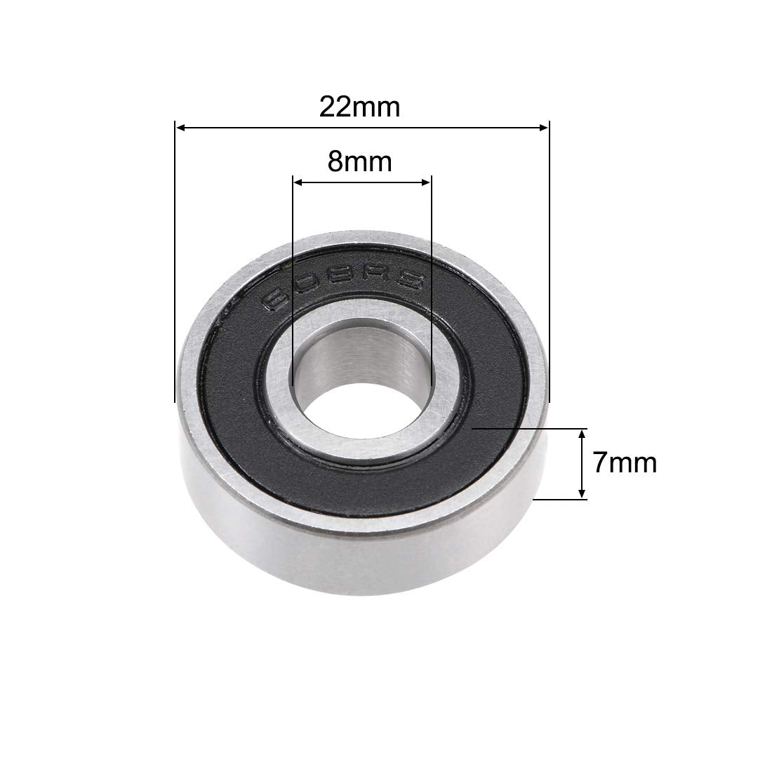 sourcing map 608-2RS Deep Groove Ball Bearing 8x22x7mm Double Sealed ABEC-3 Bearings 2-Pack