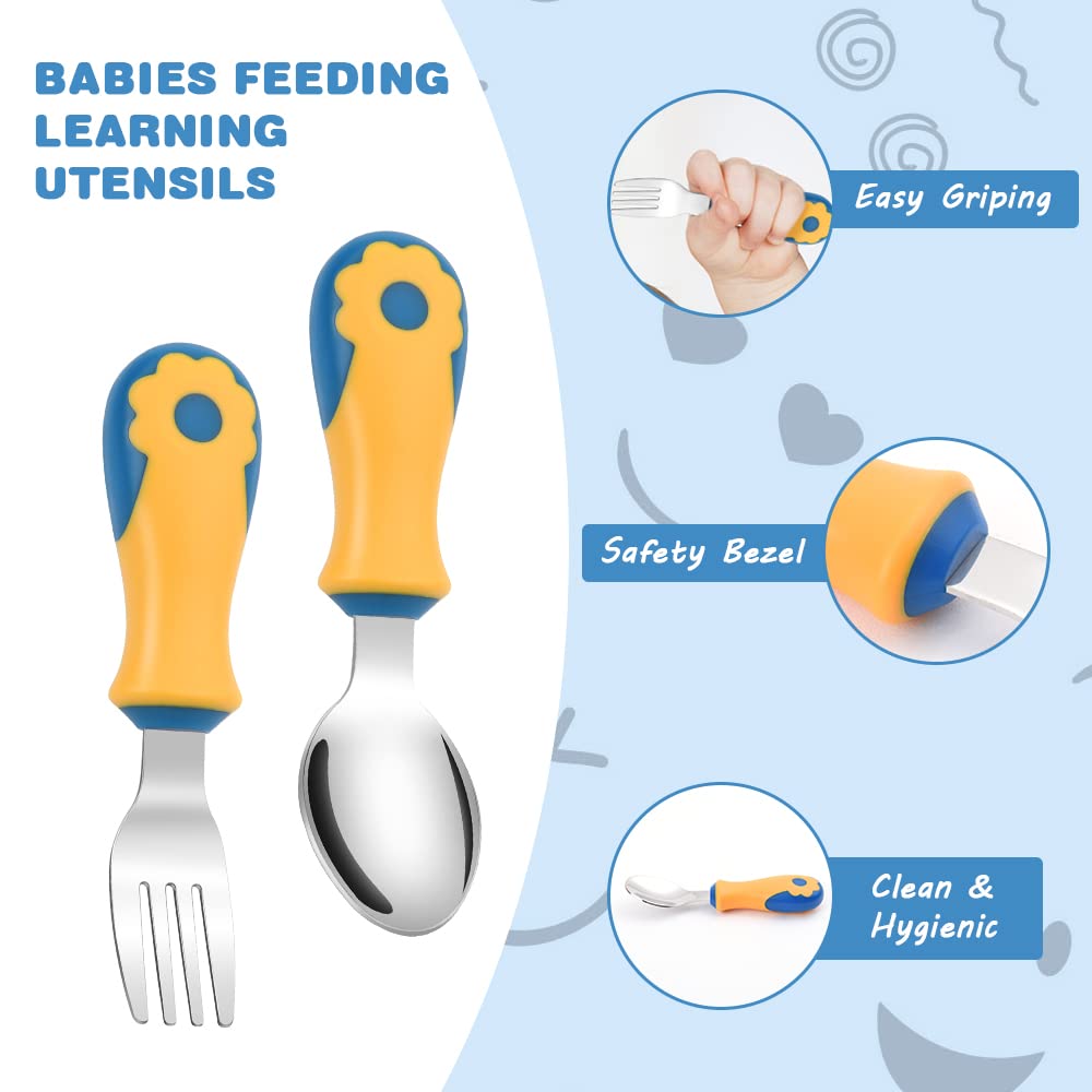 Vicloon Toddler Fork and Spoon, 4 Pcs Stainless Steel Baby Utensils Cutlery Set, Toddler Utensils Spoons Forks Self Feeding Learning Spoons, Children Flatware Weaning and Learning to Use