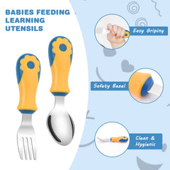 Vicloon Toddler Fork and Spoon, 4 Pcs Stainless Steel Baby Utensils Cutlery Set, Toddler Utensils Spoons Forks Self Feeding Learning Spoons, Children Flatware Weaning and Learning to Use