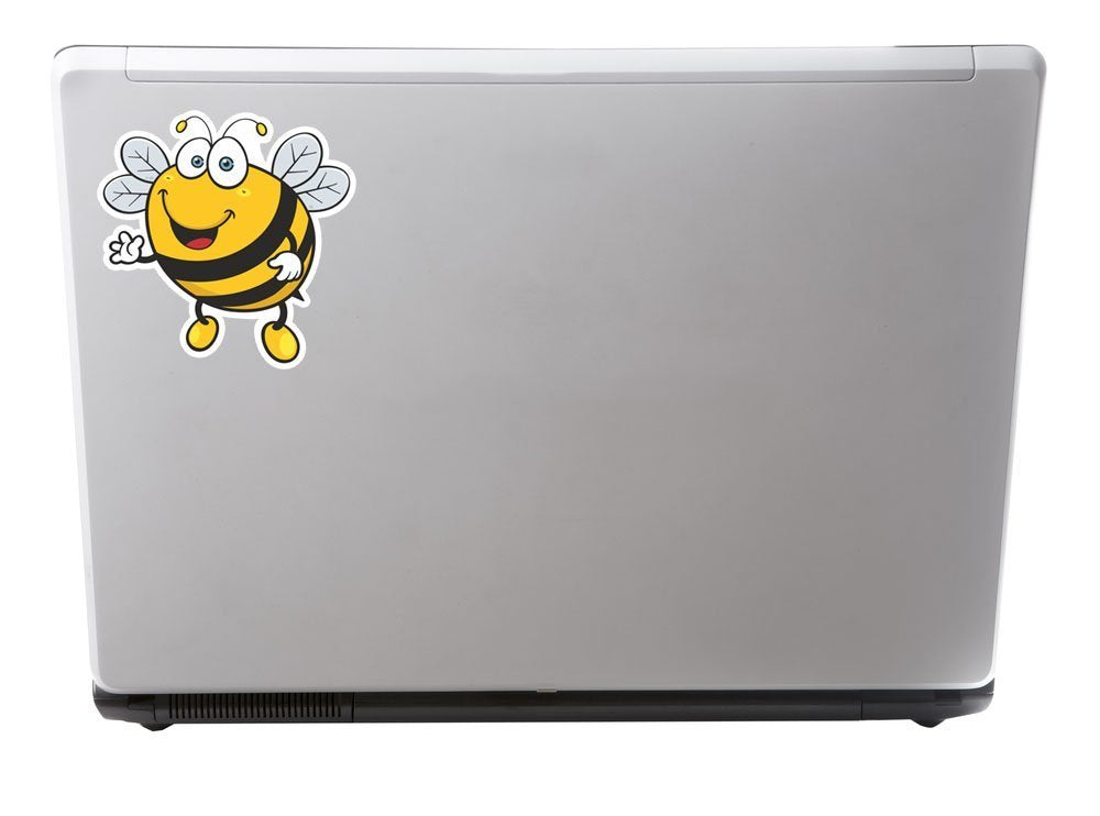 2 x 10cm/100mm Happy Bee Vinyl Sticker Decal Laptop Travel Luggage Car iPad Sign Fun #5346