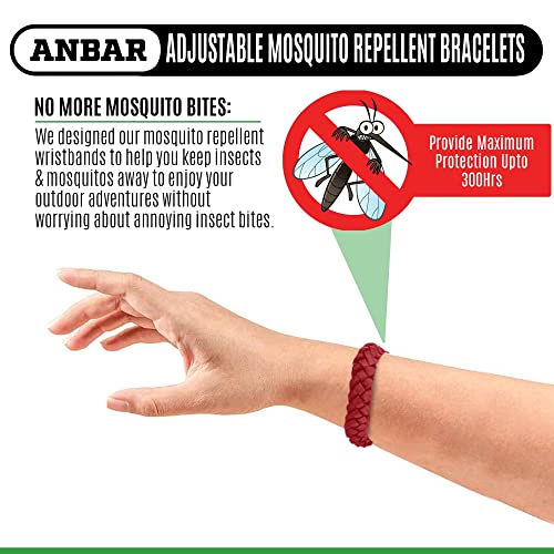 Anbar Leather Mosquito Repellent Bracelets for Adults and Kids, 12 Pack, Deet Free, All-Natural Anti-Mosquito, Tick, and Insect Essential Oils, 300-Hour Waterproof Outdoor Protection (Solid)