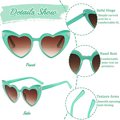 Alviller Love Heart Sunglasses for Women, Fashion Vintage Eyeglasses Cat Eye Style Eyewear Fancy Dress Accessories for Ladies Girls Summer Party Driving Shopping Traveling (Green)