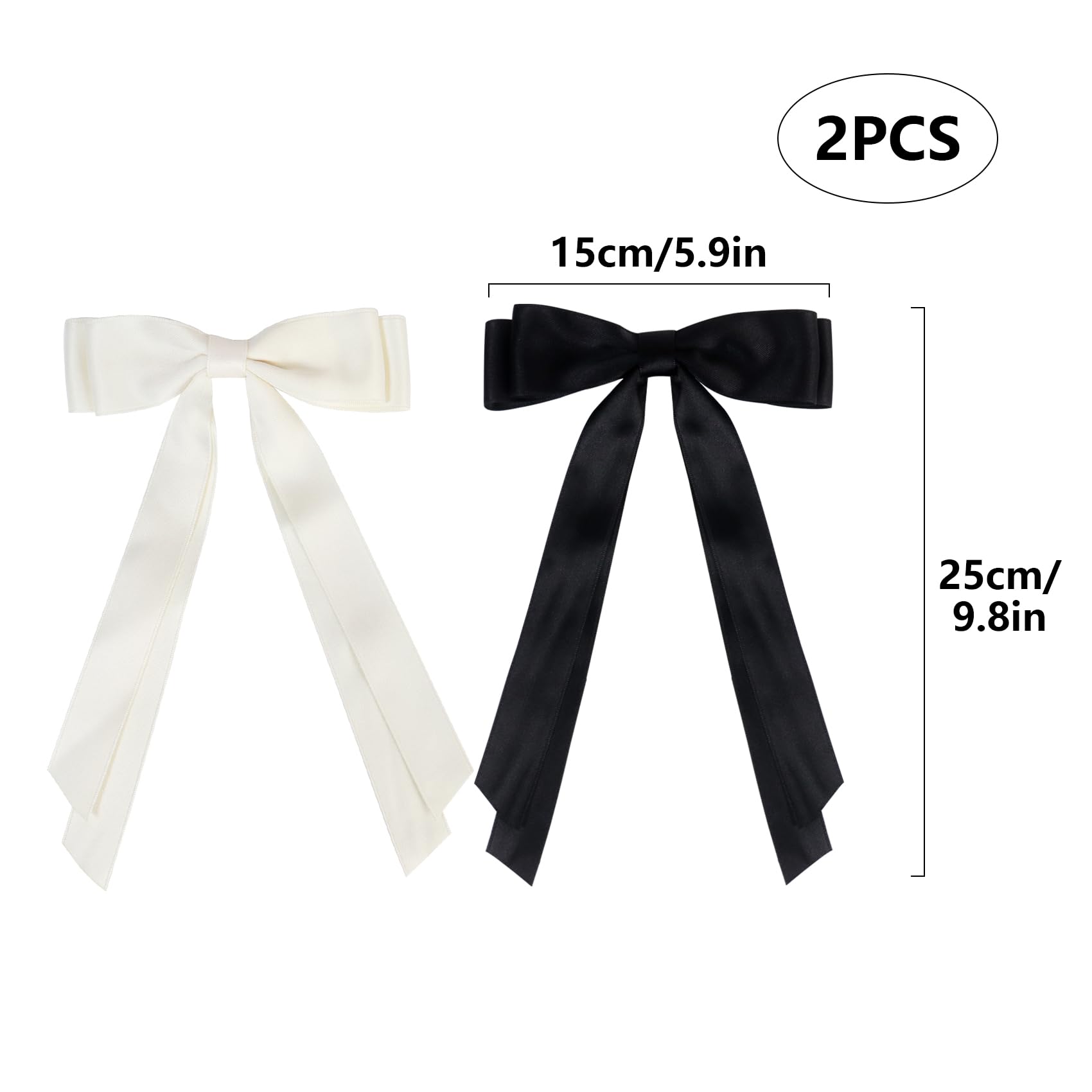 2 Pack Bow Hair Clips, Large Hair Bows for Girls and Women, Hair Barrette Hair Ribbon Bow Clips(Black, Beige)