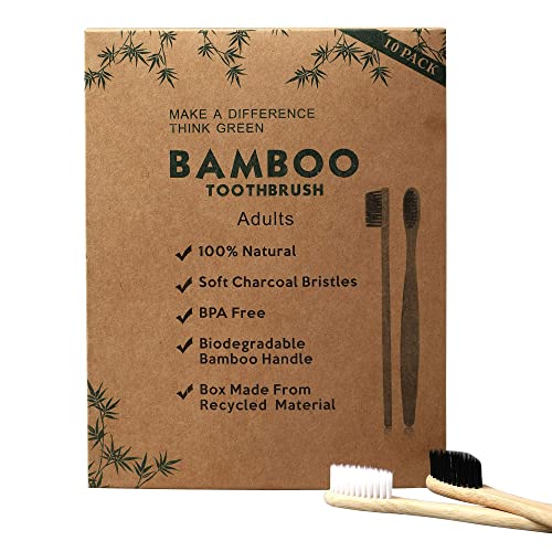 GeekerChip Bamboo Toothbrush,10 Colors Bamboo Toothbrush,Natural Soft Bristles,Ecological and 100% Biodegradable