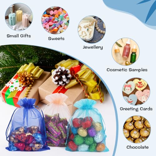 HRX Package Organza Bags, 100pcs 100x15cm 10 Assorted Color Medium Jewellery Gift Bags Confetti Bags for Wedding Party Favour Bags Valentine Day Festival