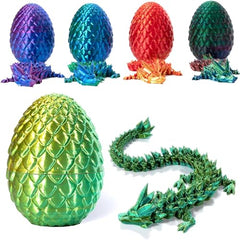 3D Printed Dragon in Egg,Full Articulated Dragon Crystal Dragon with Dragon Egg,Flexible Joints Home Decor Executive Desk Toys,Home Office Decor Executive Desk Toys (Laser Yellow&green)