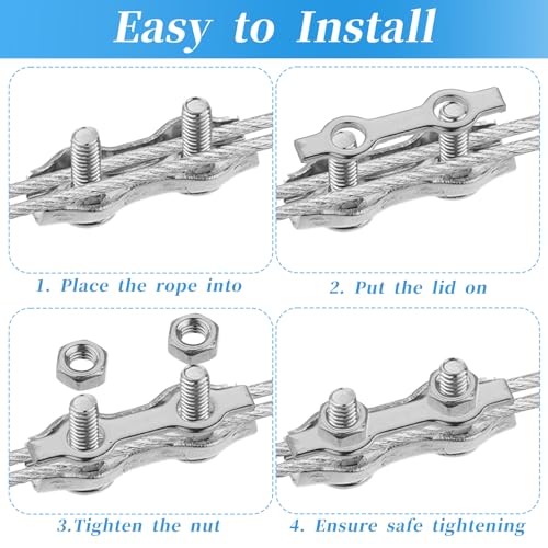 Giantree 12Pcs M2 Wire Rope Clamp, Stainless Steel Duplex Clamp 2mm Rope Connector Cable Clamps for Clothesline Tensioner Awning Fixed(Silver M2)