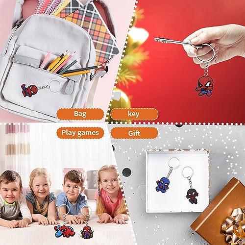 14Pcs Spider Man Keychains Party Bag Fillers for Kids Boys Girls, Spider Man Theme Keyrings Party Favors for Birthday Gift Christmas Halloween Party Supplies Pinata Filler Lucky Dip Prizes Rewards