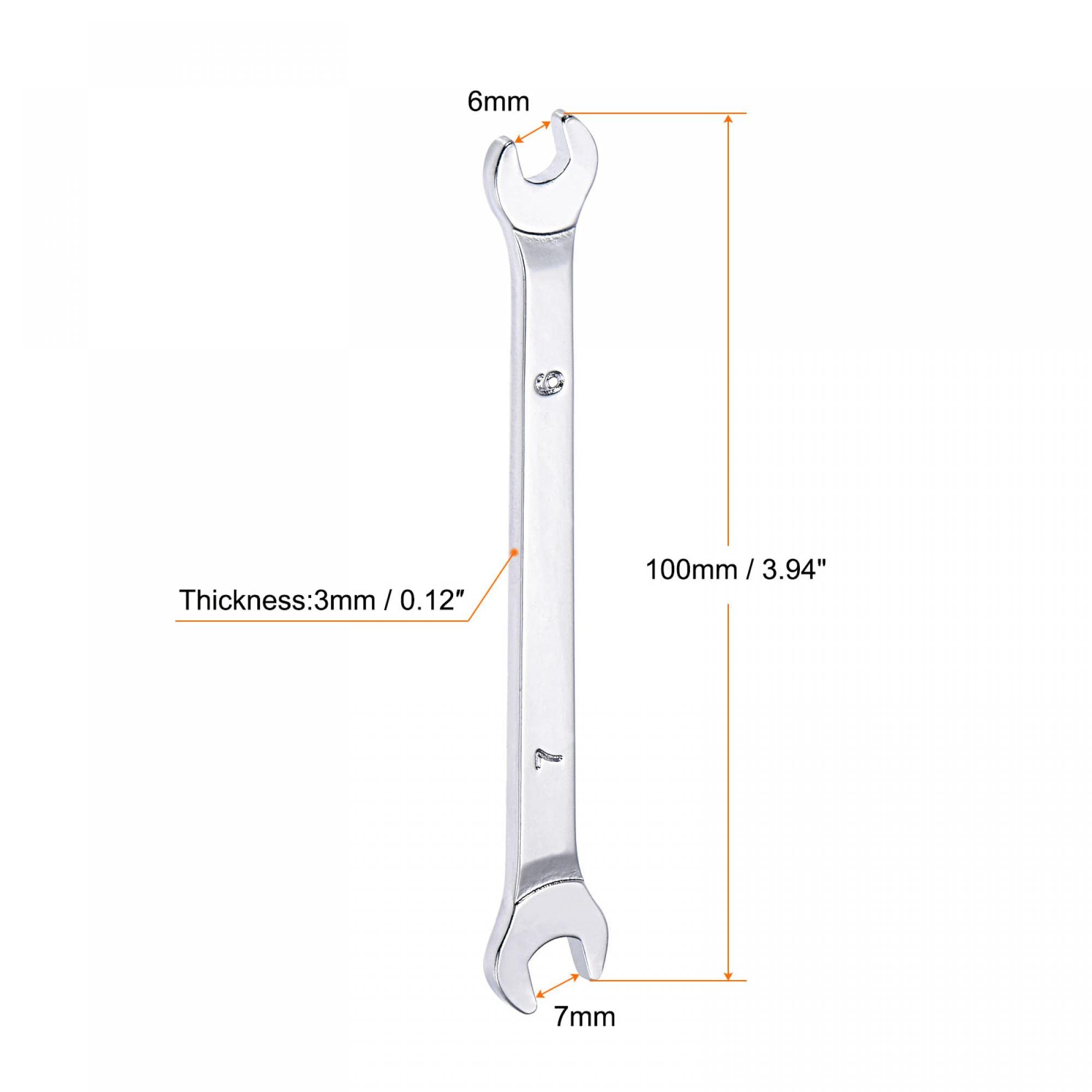 sourcing map Thin Open End Wrench, 6mm x 7mm Metric Mirror-Chrome Plated High Carbon Steel, for Household Maintenance and General Repairs