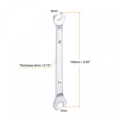 sourcing map Thin Open End Wrench, 6mm x 7mm Metric Mirror-Chrome Plated High Carbon Steel, for Household Maintenance and General Repairs