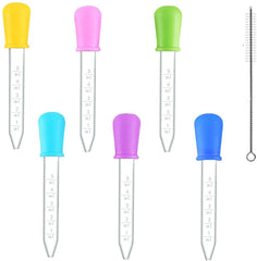 BEHAHAI 7PCS Silicone Pipettes Dropper, 5ML Liquid Droppers with Cleaning Brushes Plastic Eye Droppers Pipettes Medicine Transfer Dropper Pipettes for Kids Children Feeder Wax Melt Gummy Candy Mold