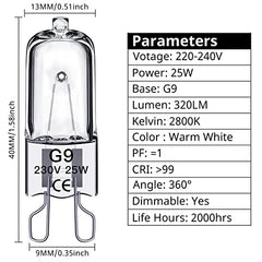 SILKIT G9 Halogen Light Bulbs 25W, 320lm, 2800K, No Flicker Dimmable G9 Capsule Bulb, Warm White,10 Pack