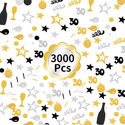 3000 Pieces Birthday Confetti Number 30 Glitter Confetti Birthday Cake Confetti Table Confetti Black Gold and Silver Party Decorations Supplies for Birthday, Anniversary (30th Style)