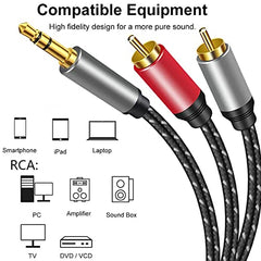 ShinKey AUX RCA Cable 1M, 3.5mm to 2-Male RCA Audio Auxiliary Adapter Stereo Splitter Cable Dual Shielded Gold-Plated Nylon-Braided Breakout Cord for Smartphone, Speakers, Tablet, MP3 Player (1M)