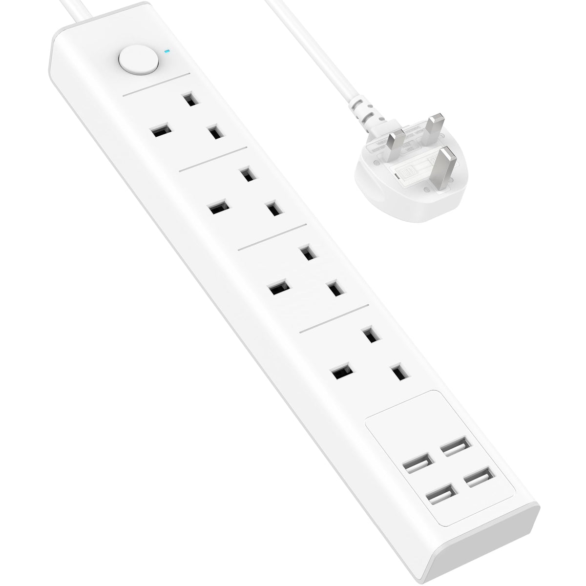 Extension Lead with USB Slots, 4 Way Sockets Outlets 4 USB Ports, 13A/3250W 1.8M Extention Cable with Switch Surge Protected Power Strips, UK Multi Plug Adapter Electrical Cords