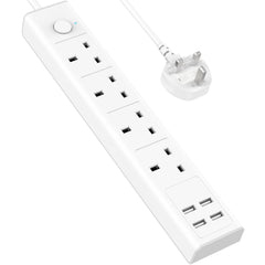 Extension Lead with USB Slots, 4 Way Sockets Outlets 4 USB Ports, 13A/3250W 1.8M Extention Cable with Switch Surge Protected Power Strips, UK Multi Plug Adapter Electrical Cords