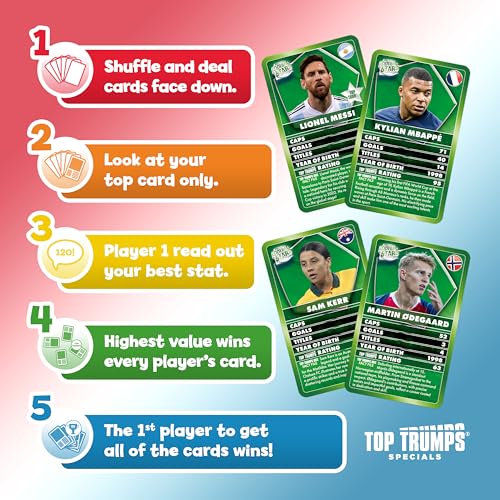 Top Trumps World Football Stars Specials Card Game Green, Play with Lionel Messi, Neymar, Cristiano Ronaldo and Harry Kane, Educational Gift and Toys for ages 6 plus