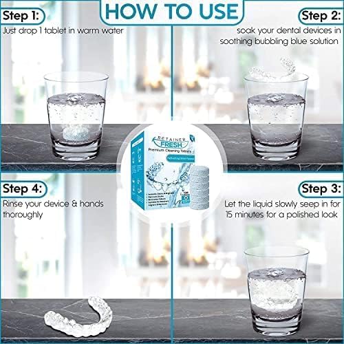 Retainer Cleaning Tablets - 36 Tablets 1 Months Supply Retainer Fresh, Brite, and Stain-Free - Retainer Cleaner Tablet, Mouth Guard, Dentures, Aligners