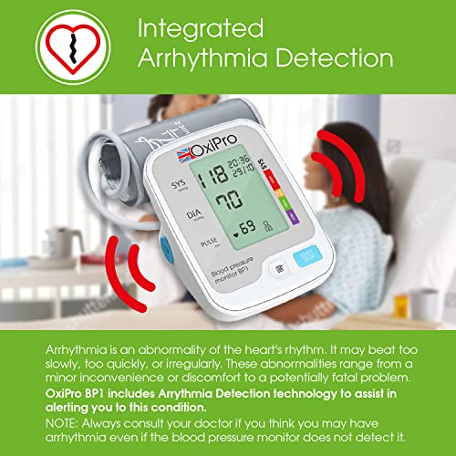 OxiPro BP1 Blood Pressure Monitor - CE Certified - MHRA Registered - Tested for Accuracy Medical Blood Pressure Machine - BP Monitor for Home - Small to Large Cuff - Approved Blood Pressure Monitors