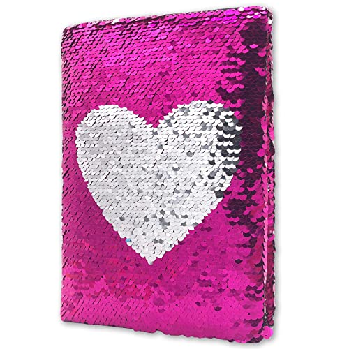 Sequin Secret Diary for Girls, 8.5x5.5 Inches 160 Lined Pages Pink Heart Reversible Sequin Kids Journal for Teenage Boys & Girls Notebook Gifts for Girls Birthday Presents 6 7 8 9 10 Years Old