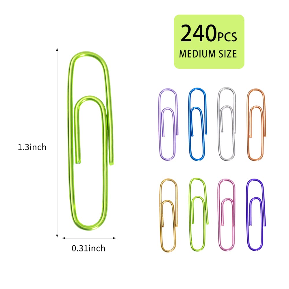 240pcs Paper Clips, 33mm Colored Paper Clip, PaperClips Assorted Colors, Paper Clips for Paperwork Office School and Personal Use