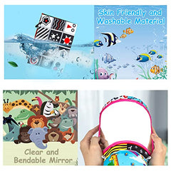 Auney Tummy Time Mirror Toys for Babies, High Contrast Baby Sensory Toys with Crinkle Cloth Book & Teether for Foldable, Newborn Baby Mirror Toy, Montessori Baby Toys 0-6 to 12 Months