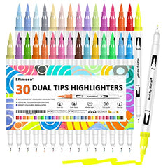 Efimeso 30 Colour Pastel Highlighters Pens, Aesthetic Double Highlighters Pastel Marker With Soft Tip Fine Tip, Cute Stationary Sets Accessories For Planner Notes School Supplies