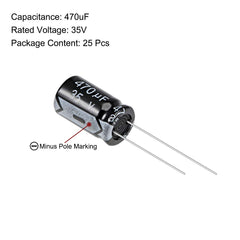 sourcing map 470uF 35V Capacitor, Aluminum Electrolytic Capacitors 105C High Temp 25pcs