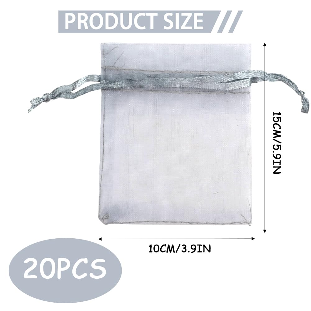 20Pcs Organza Bags Multicolour Small Organza Bags Organza Gift Bags for Jewellery Pouches Sheer Drawstring Pouches Mesh Candy Favour Bag for Wedding Party Festival Game (grey, 10x15cm)