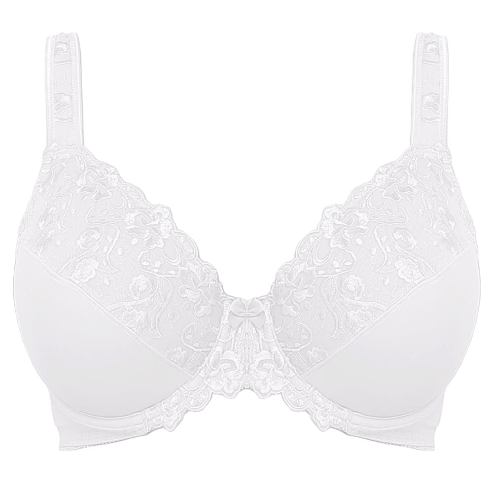 Ayigedu UK Women's Underwire Bra Non Padded Plus Size Full Coverage Minimizer Bras 36-F White