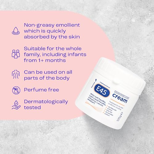 E45 Cream 350 g – E45 Cream for Dry, Irritated Skin – Moisturiser to Soothe Dry & Sensitive Skin - Dermatologically Tested Eczema Dermatitis Cream – Non-Greasy Body Face Hand Cream – Clinically Proven