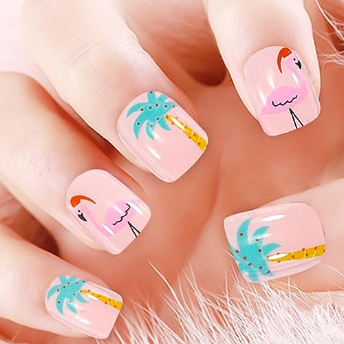 JOCXZI false nails for kids,kids stick on nails,kids false nails,stick on nails for kids,kids false nails stick on,2 sets of cartoon printed false nails with adhesive backing pieces (48 pieces)