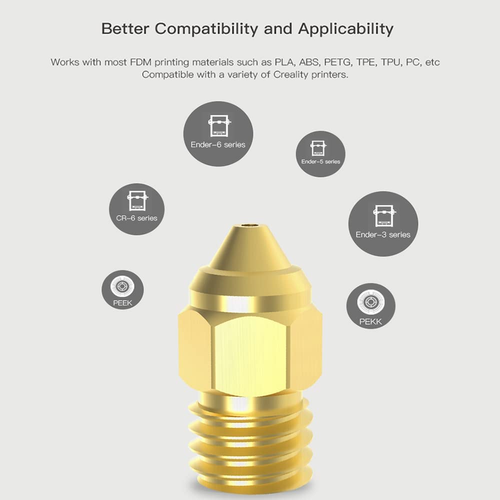 Creality 3D Printer MK-ST Nozzles 5pcs for Ender 3 S1 Ender-3 S1 Pro CR-6 SE CR-6 Max Sermoon V1 Pro Ender-2 Pro CR-200B CR-5 Pro H(CT-380) CR-10 Smart