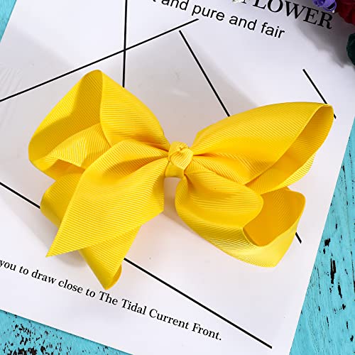 Sibba Ribbon Hair Bows Clips Barrettes 2 Pcs 6 Inch Vintage Big Ponytail Holder Cheerleading Hairpin Christmas Valentines Day Easter Decorative Hairbows Styling Accessory Girl (Yellow)