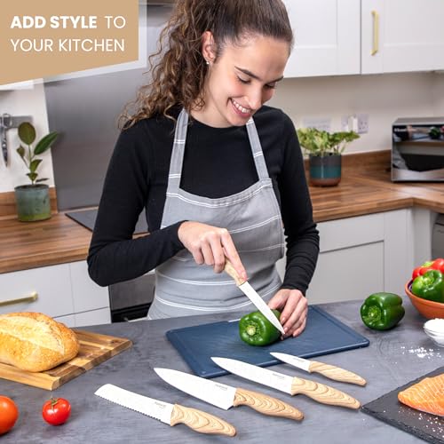 nuovva Professional Kitchen Knife Set – 5pcs Cream Granite Kitchen Knives – Stainless Steel Granite Non Stick Blades – Chefs, Filleting, Bread, Paring and Utility Knives