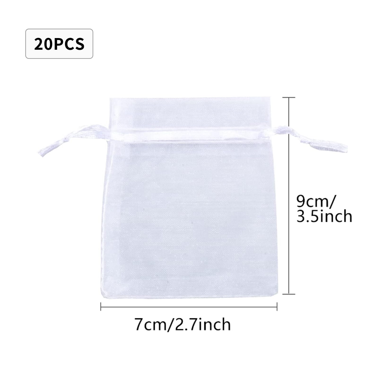 Pack of 20 Organza Gift Bags, 7 x 9 cm/2.7 x 35 Inches, Jewellery Pouches Organza Bag, Drawstring Bags, Small Party Sweet Bags For Birthdays and Weddings, Parties, Christmas, Gift Wrapping (White)