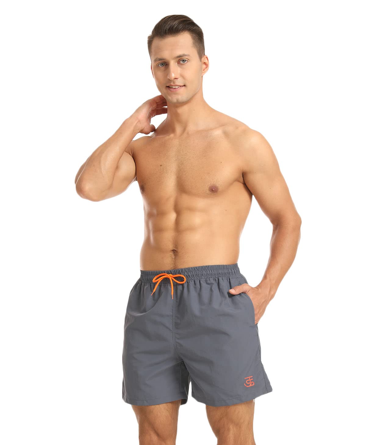 JustSun Mens Swimming Shorts with Pockets Waterproof Swimming Trunks Swim Shorts Men Quick Dry Board Beach Surf Shorts with Mesh Lining Grey XXL