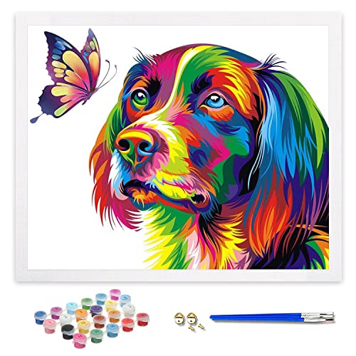 ifymei Paint by Numbers for Adults, Children, Beginners, DIY Gift Arts Kits with Brushes and Acrylic Pigment, 16x20 Inch Colorful Dog [Without Frame]