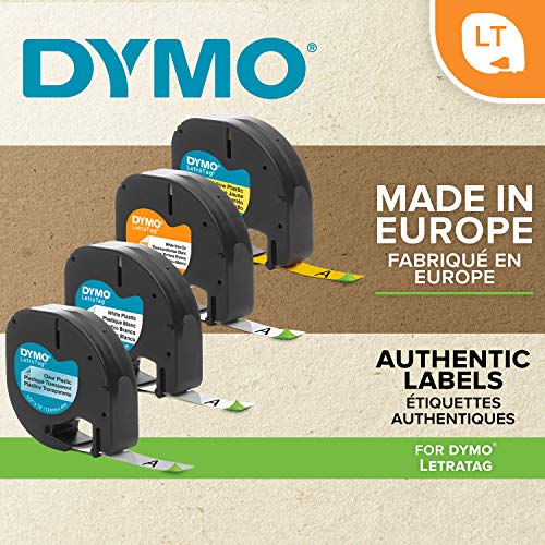 DYMO LetraTag Plastic Labels   Authentic   12 mm x 4 m Roll   Black Print on Yellow   for LetraTag Label Makers