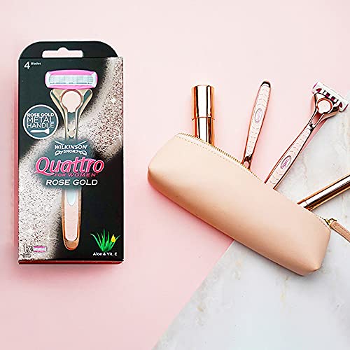 WILKINSON SWORD - Quattro For Women   Premium Metal Rose Gold   Razor Handle and 5 Blade Refills