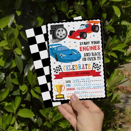 WERNNSAI Racing Car Party Invitation with Envelopes - 20 Count Race Car Party Supplies for Boys Birthday Baby Shower Graduation Fill-in Style Racing Invite Cards