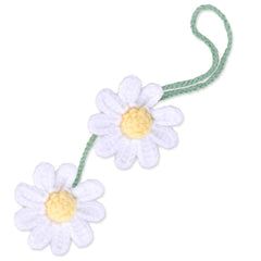 WLLHYF Crochet Daisy Car Pendant Cotton Cute Rear View Mirror Hanging Charms Handmade Knitted Woven Daisy Flower Tassel Car Accessories Automotive Interior Aesthetic (White)