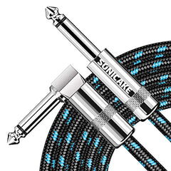 SONICAKE Braided Guitar Cable 6m/20ft Guitar Instrument Cable 6.35mm 1/4 inches Right Angle to Straight Black Blue